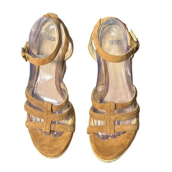 UGG Womens Suede Espadrille Wedge Sandals With Adjustable Ankle Strap Size 10 - Picture 1 of 9